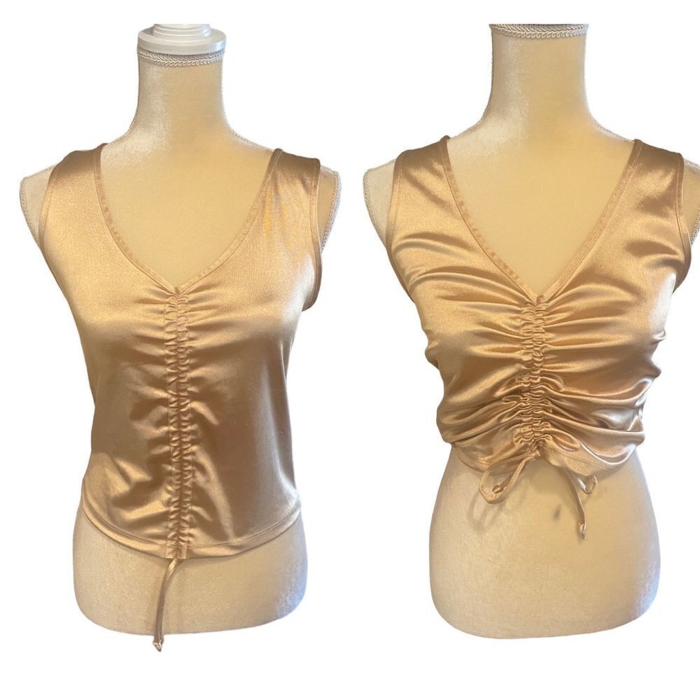 Electrica Cinched Cropped Slim Fit Festive Disco Top Metallic Gold,  Large